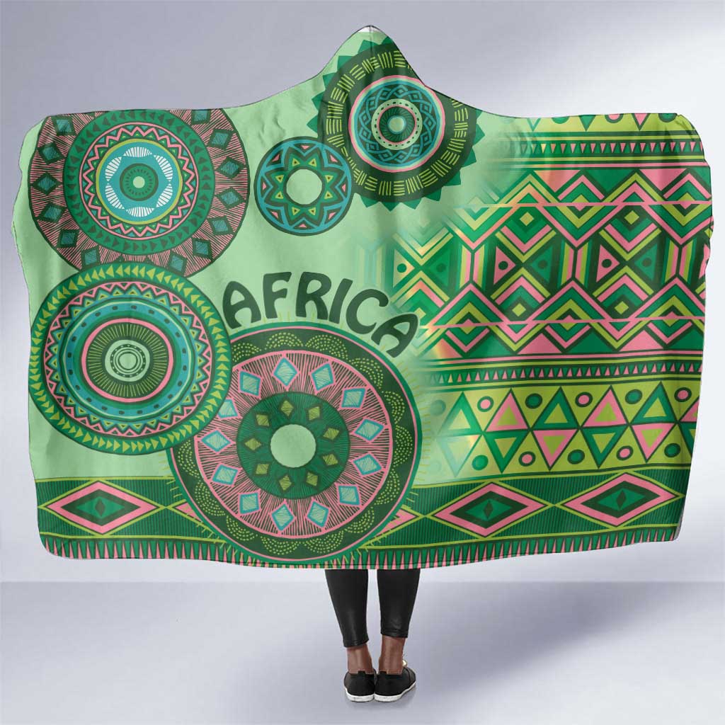 Afro Tribal Traditional Pattern Hooded Blanket Green Motif