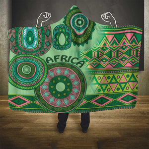 Afro Tribal Traditional Pattern Hooded Blanket Green Motif