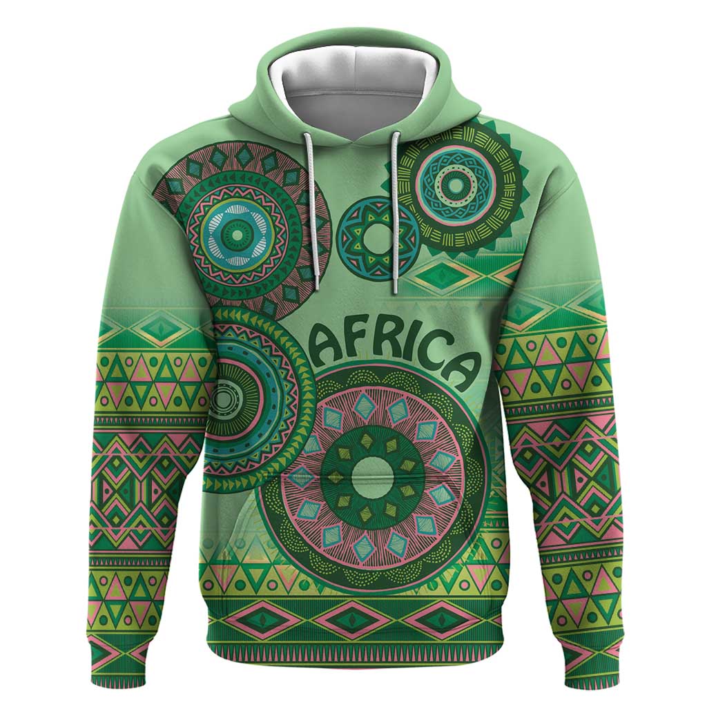 Afro Tribal Traditional Pattern Hoodie Green Motif