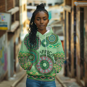 Afro Tribal Traditional Pattern Hoodie Green Motif