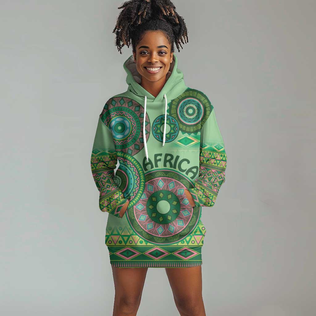 Afro Tribal Traditional Pattern Hoodie Dress Green Motif