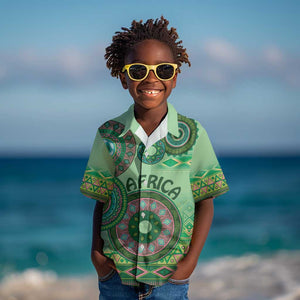 Afro Tribal Traditional Pattern Kid Hawaiian Shirt Green Motif