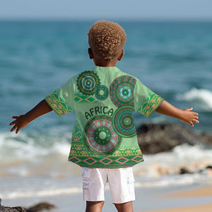 Afro Tribal Traditional Pattern Kid Hawaiian Shirt Green Motif