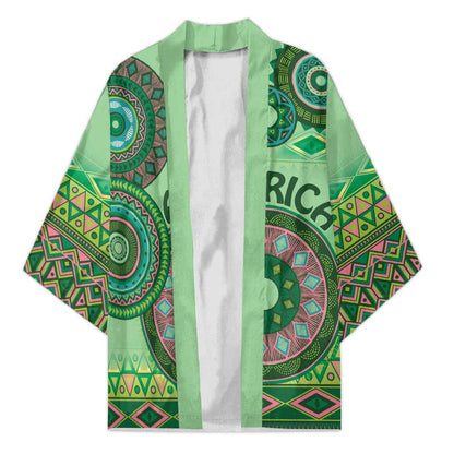 Africa Tribal Traditional Pattern Kimono Green Motif