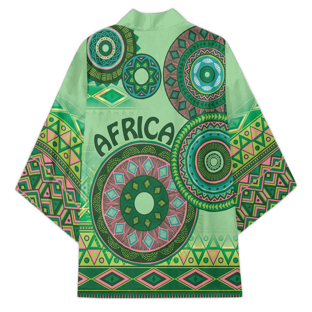 Africa Tribal Traditional Pattern Kimono Green Motif