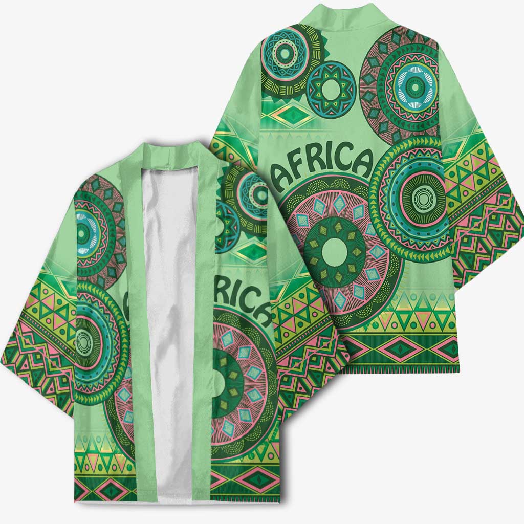 Africa Tribal Traditional Pattern Kimono Green Motif