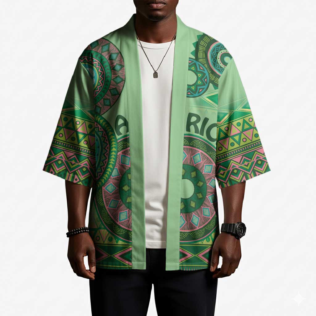Africa Tribal Traditional Pattern Kimono Green Motif