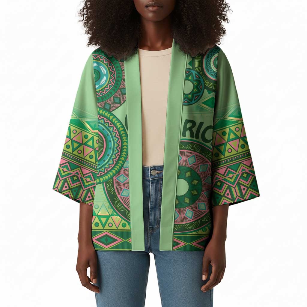 Africa Tribal Traditional Pattern Kimono Green Motif