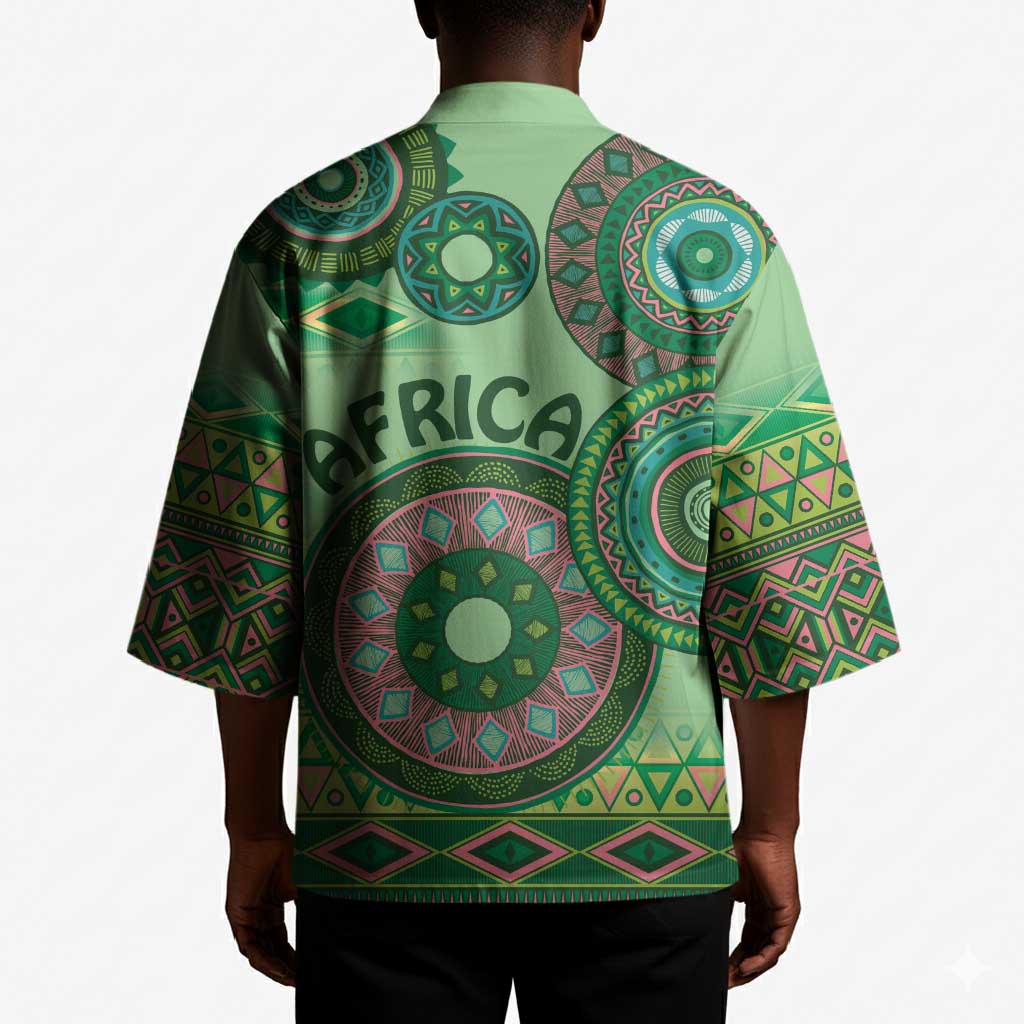 Africa Tribal Traditional Pattern Kimono Green Motif