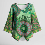 Africa Tribal Traditional Pattern Kimono Sleeve Blouse Green Motif