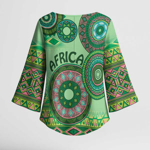 Africa Tribal Traditional Pattern Kimono Sleeve Blouse Green Motif