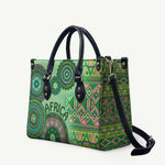 Africa Tribal Traditional Pattern Leather Bag Green Motif