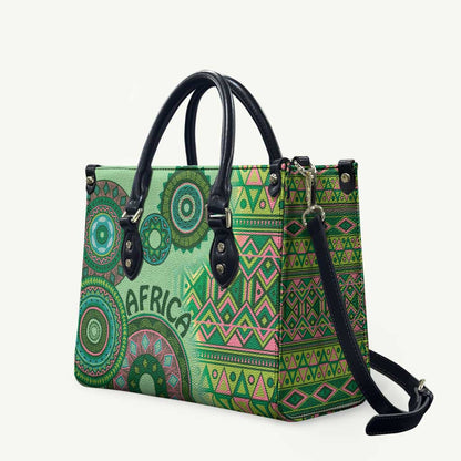 Africa Tribal Traditional Pattern Leather Bag Green Motif