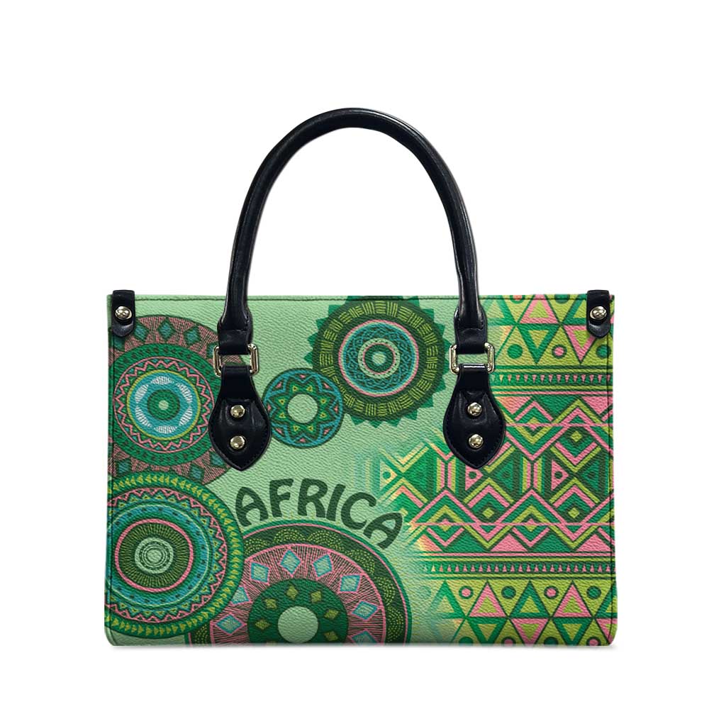 Africa Tribal Traditional Pattern Leather Bag Green Motif