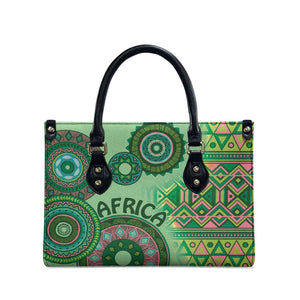 Africa Tribal Traditional Pattern Leather Bag Green Motif
