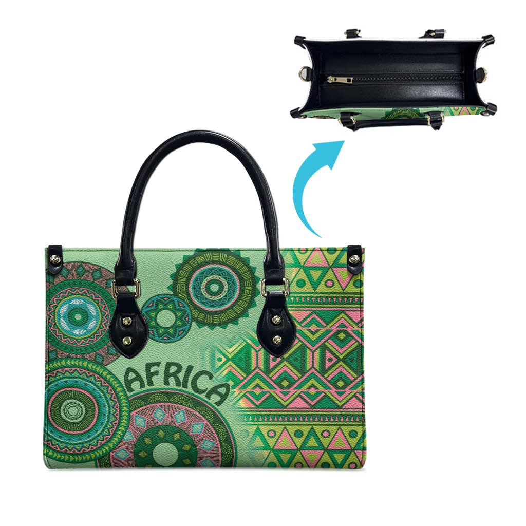 Africa Tribal Traditional Pattern Leather Bag Green Motif