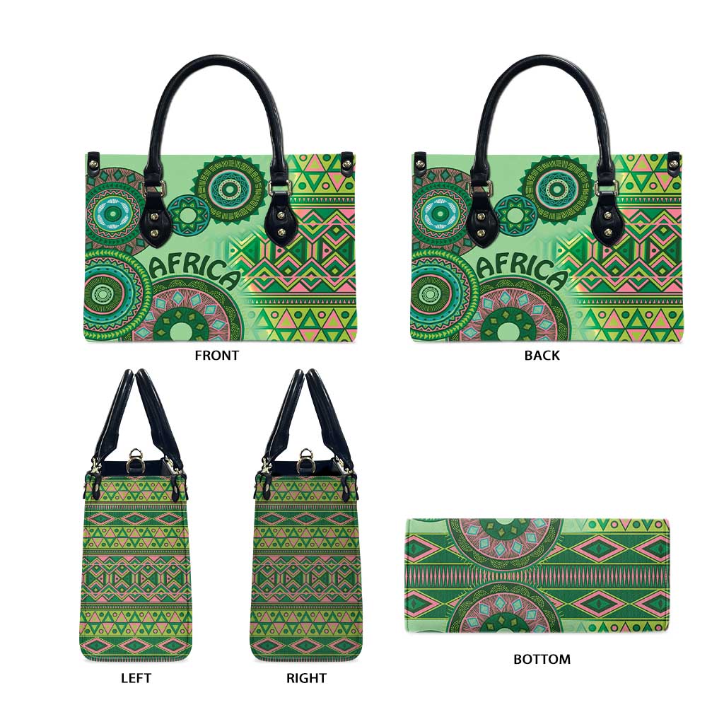 Africa Tribal Traditional Pattern Leather Bag Green Motif