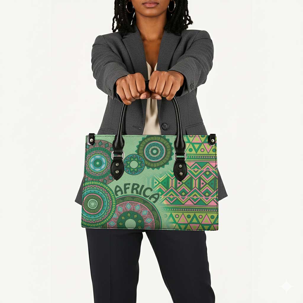 Africa Tribal Traditional Pattern Leather Bag Green Motif