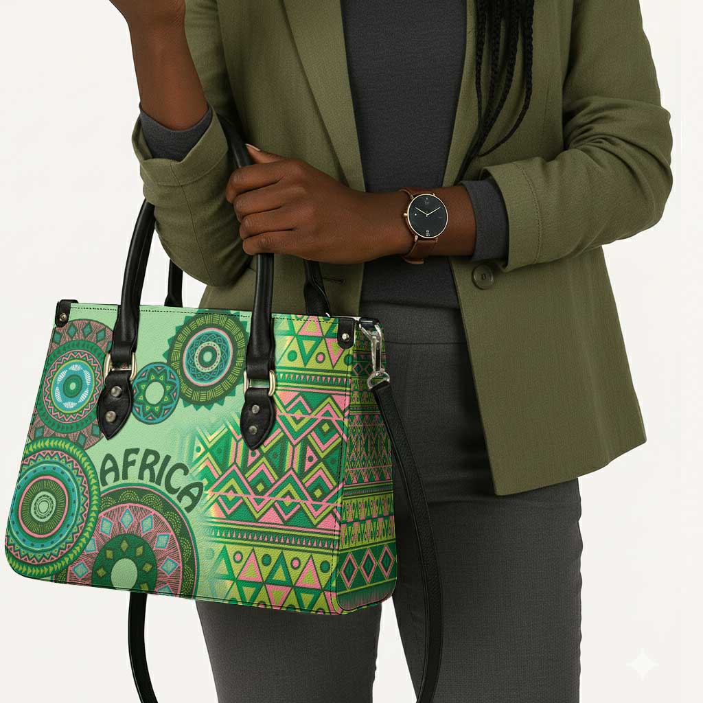 Africa Tribal Traditional Pattern Leather Bag Green Motif