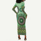 Afro Tribal Traditional Pattern Long Sleeve Bodycon Dress Green Motif LT9