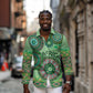 Afro Tribal Traditional Pattern Long Sleeve Button Shirt Green Motif