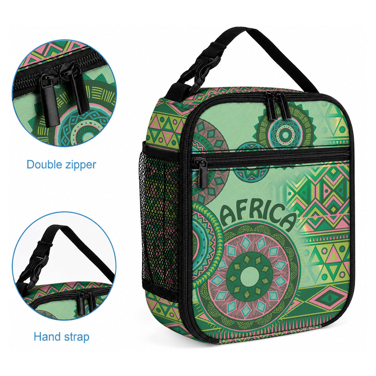 Africa Tribal Traditional Pattern Lunch Bag Green Motif