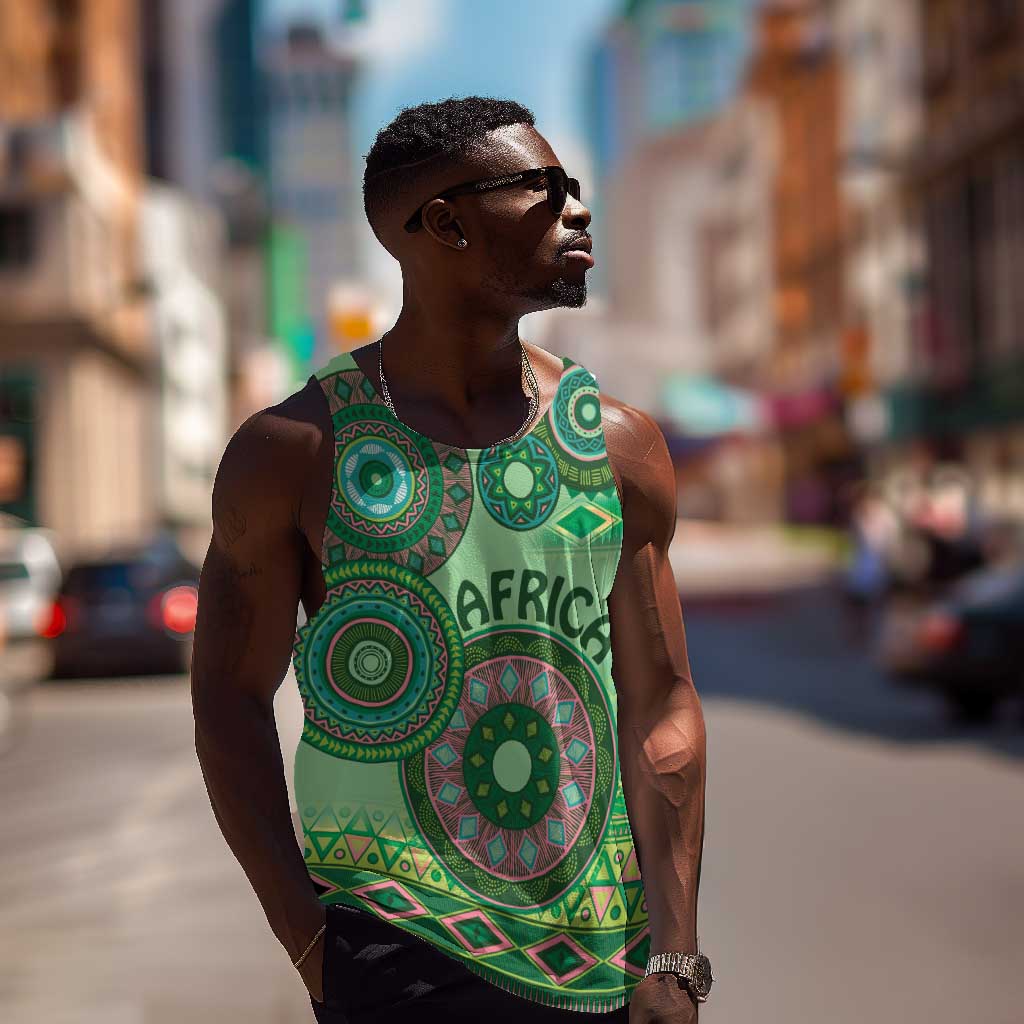 Afro Tribal Traditional Pattern Men Tank Top Green Motif