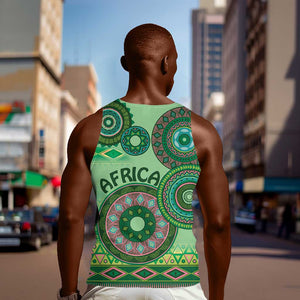 Afro Tribal Traditional Pattern Men Tank Top Green Motif