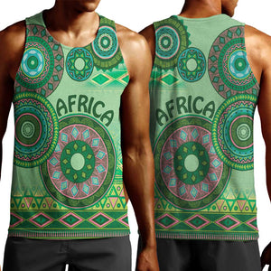 Afro Tribal Traditional Pattern Men Tank Top Green Motif