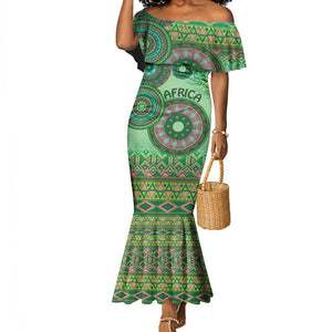 Afro Tribal Traditional Pattern Mermaid Dress Green Motif