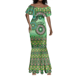 Afro Tribal Traditional Pattern Mermaid Dress Green Motif