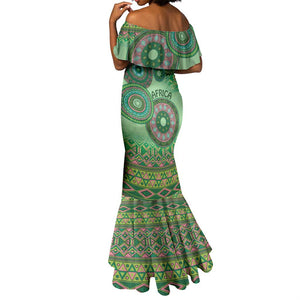 Afro Tribal Traditional Pattern Mermaid Dress Green Motif