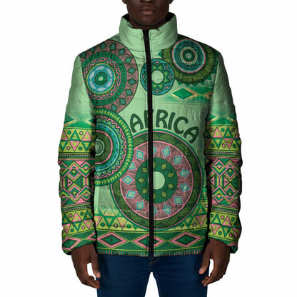 Africa Tribal Traditional Pattern Padded Jacket Green Motif