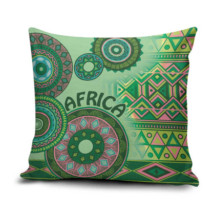 Africa Tribal Traditional Pattern Pillow Cover Green Motif