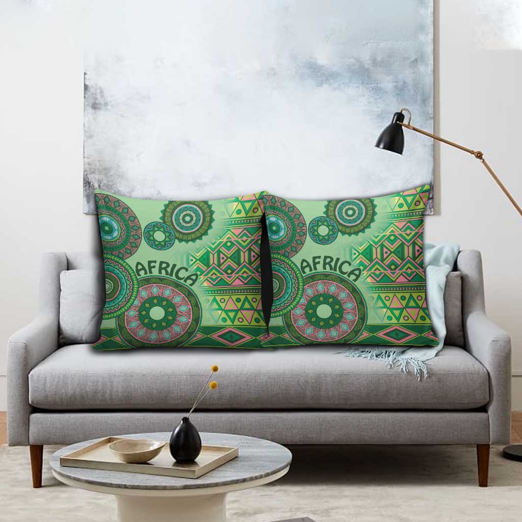 Africa Tribal Traditional Pattern Pillow Cover Green Motif