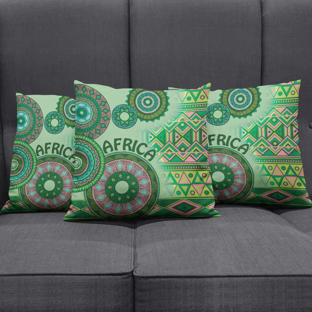 Africa Tribal Traditional Pattern Pillow Cover Green Motif