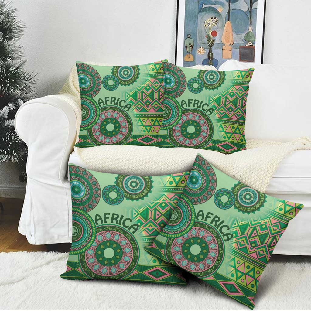 Africa Tribal Traditional Pattern Pillow Cover Green Motif