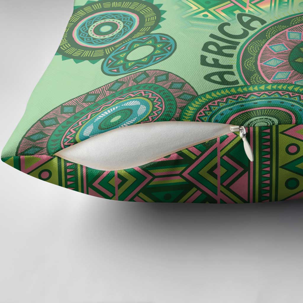 Africa Tribal Traditional Pattern Pillow Cover Green Motif