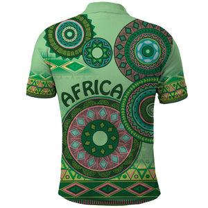 Afro Tribal Traditional Pattern Polo Shirt Green Motif