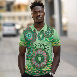 Afro Tribal Traditional Pattern Polo Shirt Green Motif