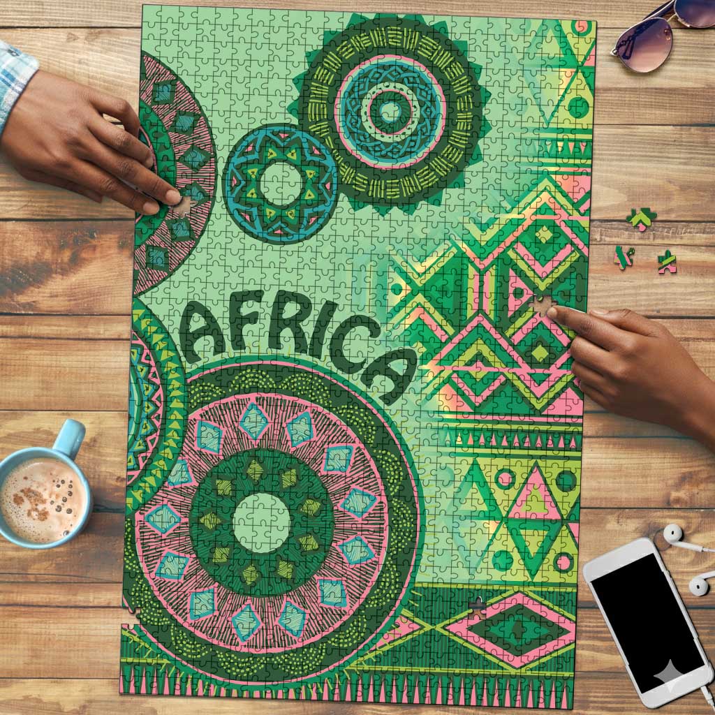 Africa Tribal Traditional Pattern Puzzle Green Motif