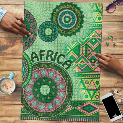 Africa Tribal Traditional Pattern Puzzle Green Motif