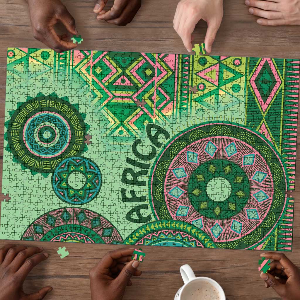 Africa Tribal Traditional Pattern Puzzle Green Motif