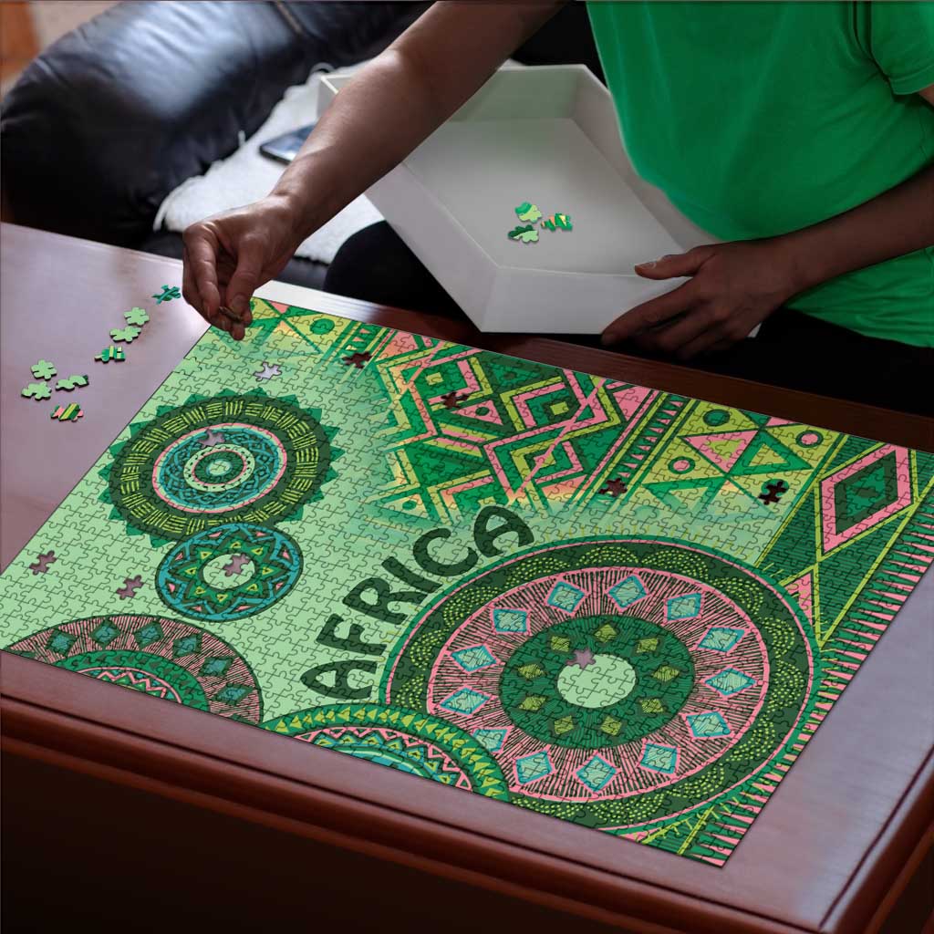 Africa Tribal Traditional Pattern Puzzle Green Motif