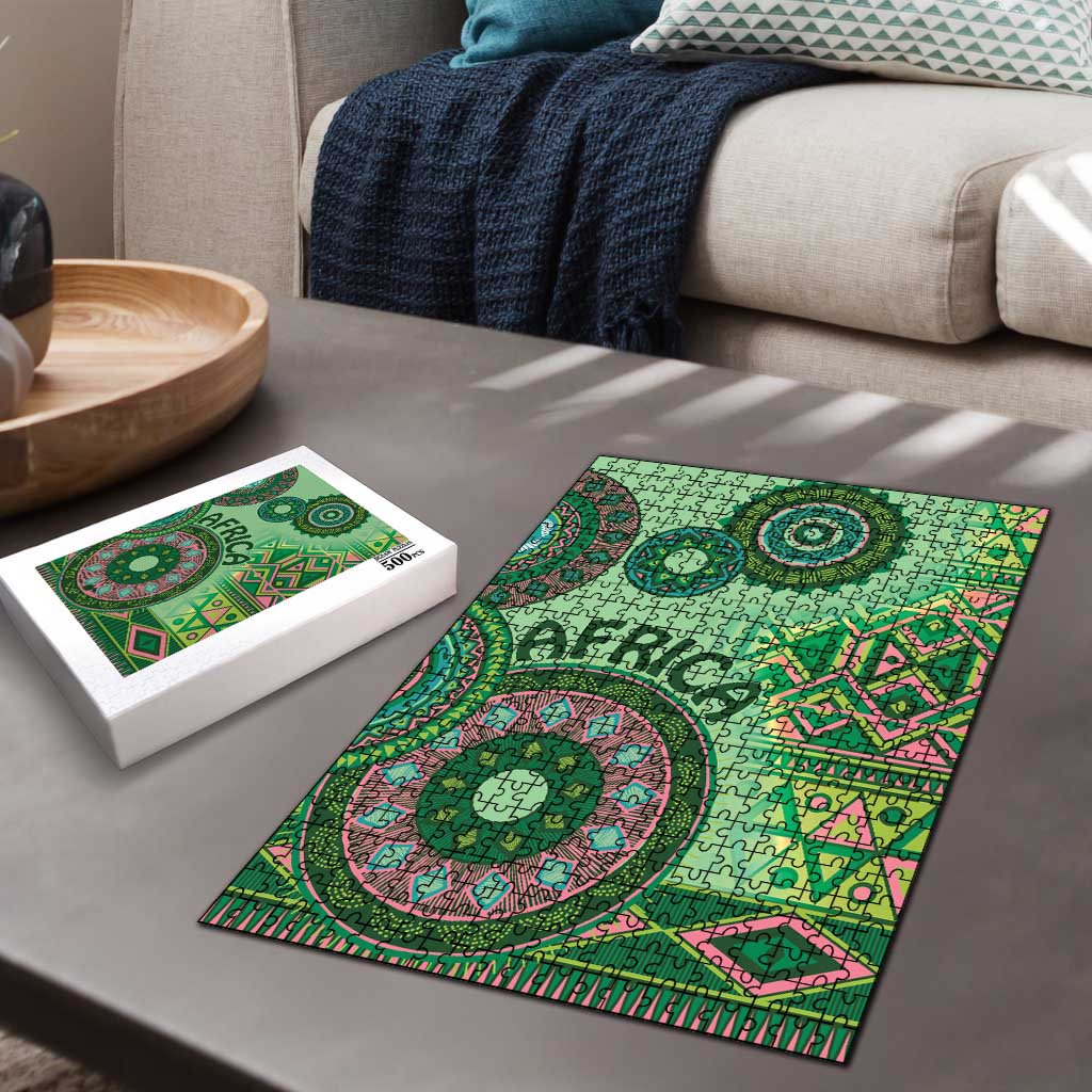 Africa Tribal Traditional Pattern Puzzle Green Motif