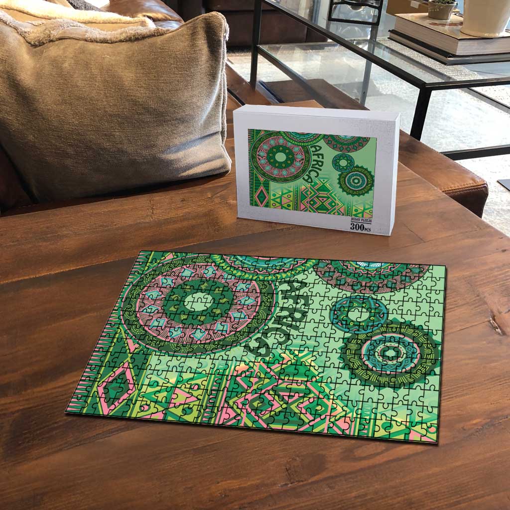 Africa Tribal Traditional Pattern Puzzle Green Motif