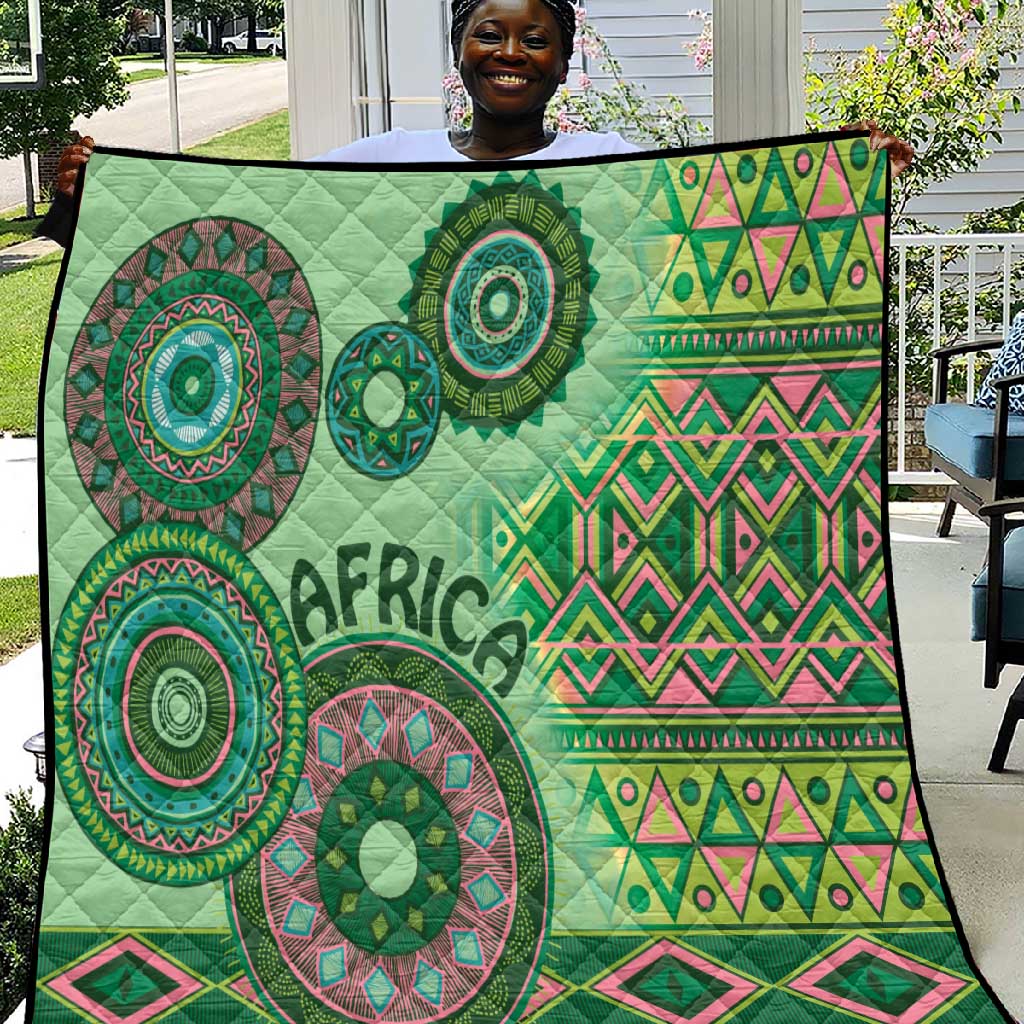 Afro Tribal Traditional Pattern Quilt Green Motif