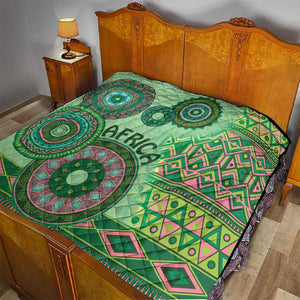 Afro Tribal Traditional Pattern Quilt Green Motif