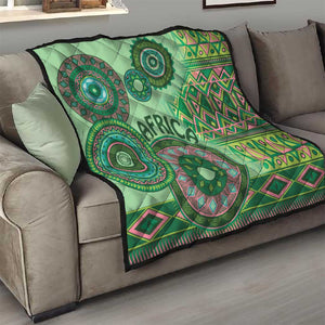 Afro Tribal Traditional Pattern Quilt Green Motif