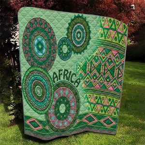 Afro Tribal Traditional Pattern Quilt Green Motif